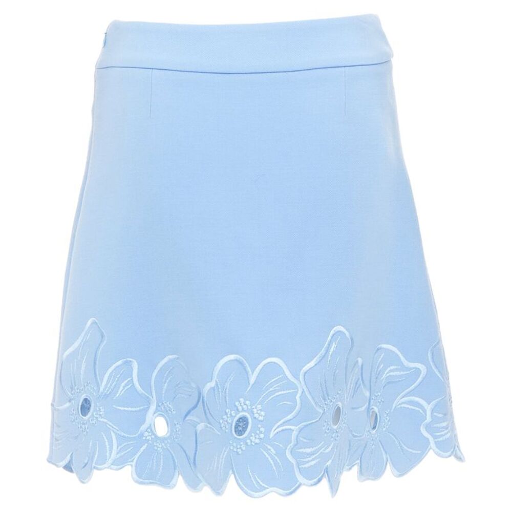 CHRISTIAN DIOR powder blue wool crepe floral cutout embroidered hem skirt FR38 M - Picture 4 of 9